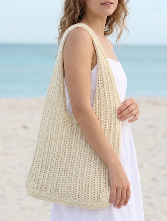 Solid Color Crochet Beach Tote Bag Solid Color Crochet Beach Tote Bag